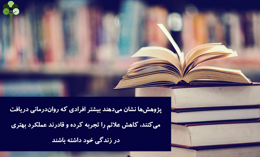 عکس نوشته درباره اینکه پژوهش ها نشان می دهند بیشتر افرادی که روان درمانی دریافت می کنند کاهش علائم را تجربه کرده و قادرند عملکرد بهتری در زندگی خود داشته باشند