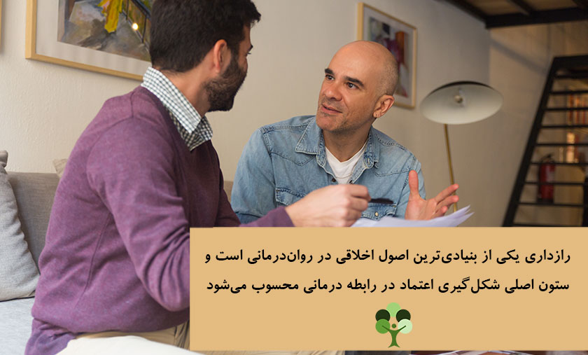 عکس نوشته درباره اینکه رازداری یکی از بنیادی ترین اصول اخلاقی در روان درمانی است و ستون اصلی شکل گیری اعتماد در رابطه درمانی محسوب می شود 