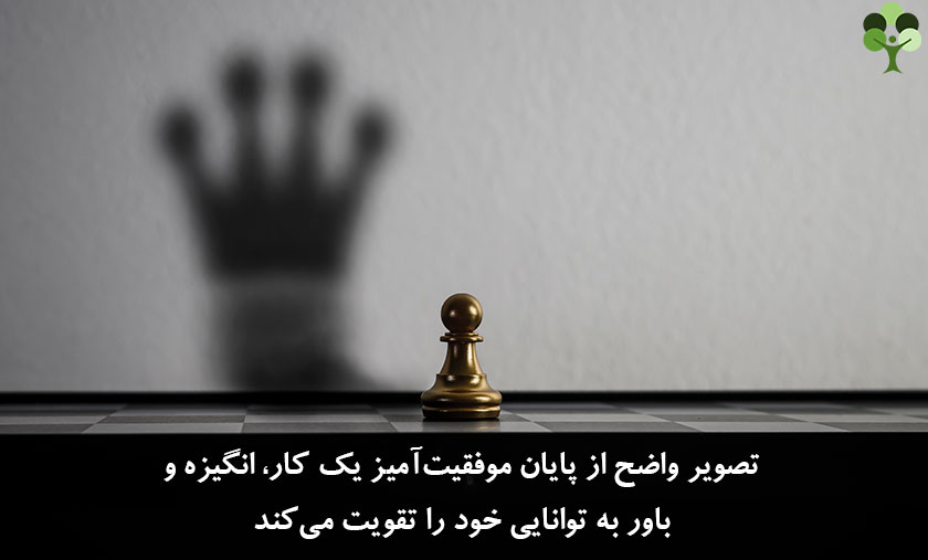 عکس نوشته درباره اینکه تصویر واضح از پایان موفقیت آمیز یک کار انگیزه و باور به توانایی خود را تقویت می کند